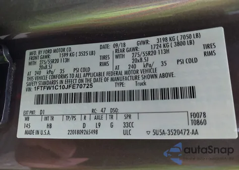 2018 Ford F-150 Lariat from USA, damaged, VIN 1FTFW1C10JFE70725